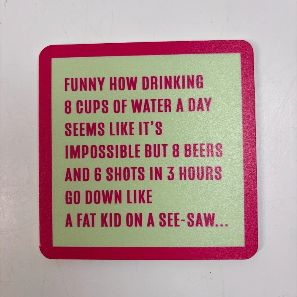 DRINKS ON ME Drink Coasters SET OF 7 Assorted Laugh Out Loud Party Funny Lot NEW